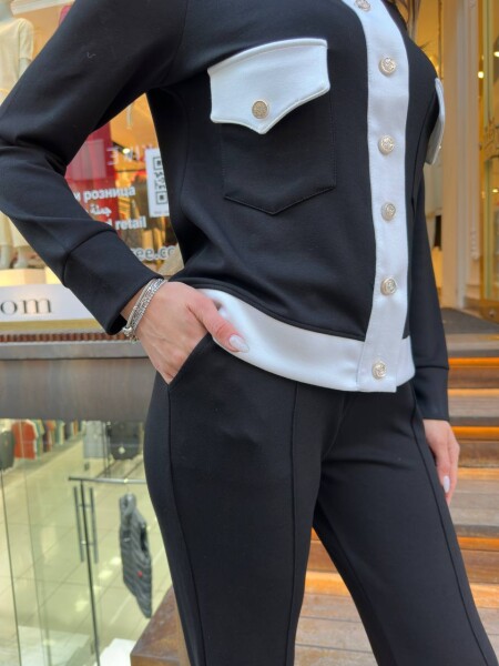 Tracksuit Set Button Detail Black-White - 17977 | KAZEE (3-Piece Set M-L-XL) - 5