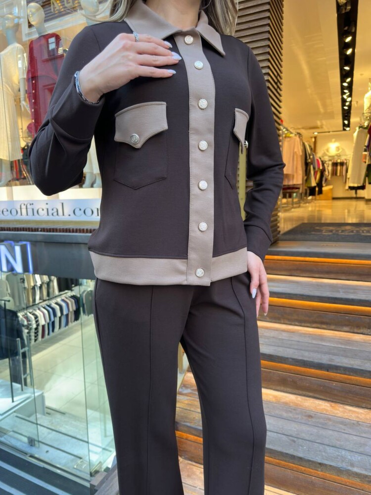 Tracksuit Set Button Detail, Brown Beige - 17977 | KAZEE (3-Piece Set M-L-XL) - 5