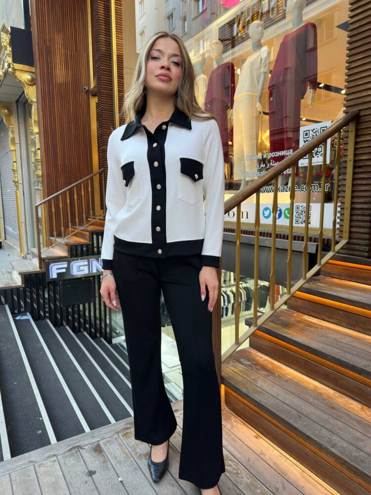 Tracksuit Set with Button Detail, Off-White and Black - 17977 | KAZEE (3-Piece Set M-L-XL) - 1