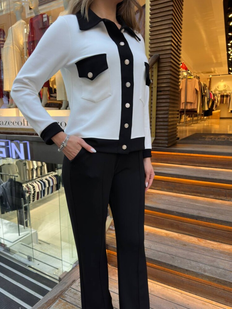 Tracksuit Set with Button Detail, Off-White and Black - 17977 | KAZEE (3-Piece Set M-L-XL) - 5