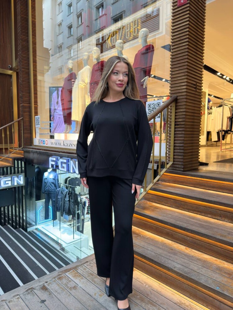 Tracksuit Set - Stone Embellished - Black - 17761 | KAZEE (3-Piece Set M-L-XL) - 1