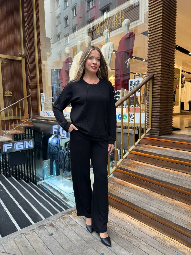 Tracksuit Set - Stone Embellished - Black - 17761 | KAZEE (3-Piece Set M-L-XL) - 2