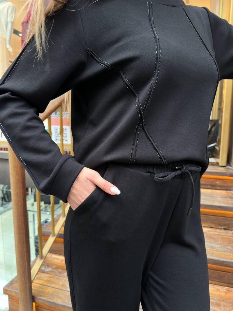 Tracksuit Set - Stone Embellished - Black - 17761 | KAZEE (3-Piece Set M-L-XL) - 5
