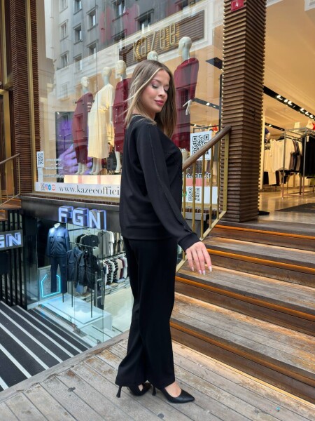 Tracksuit Set - Stone Embellished - Black - 17761 | KAZEE (3-Piece Set M-L-XL) - 6