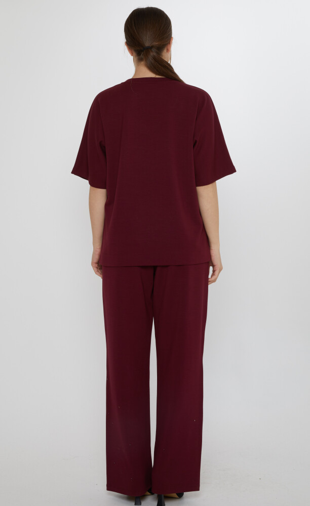 Tracksuit Set Short Sleeved Burgundy - 17893 | KAZEE (3-Piece Set M-L-XL) - 6