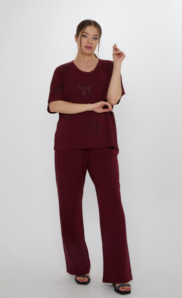 Tracksuit Set Short Sleeved Burgundy - 17893 | KAZEE (3-Piece Set M-L-XL) - Kazee