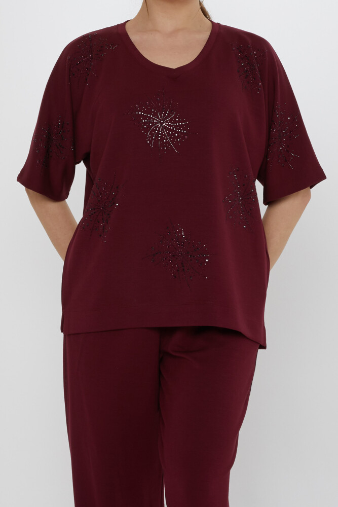 Tracksuit Set Short Sleeved Burgundy - 17893 | KAZEE (3-Piece Set M-L-XL) - 3