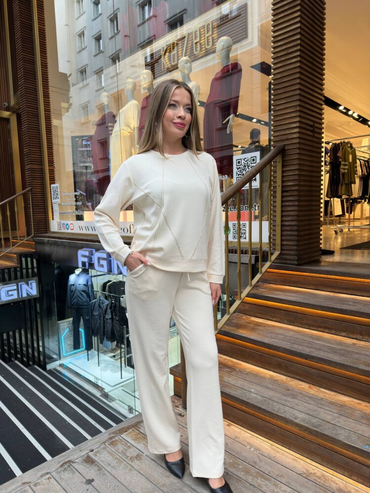 Tracksuit Set - Stone Embellished - Beige - 17761 | KAZEE (3-Piece Set M-L-XL) - 2