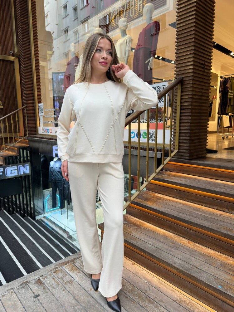 Tracksuit Set - Stone Embellished - Beige - 17761 | KAZEE (3-Piece Set M-L-XL) - 3