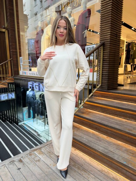 Tracksuit Set - Stone Embellished - Beige - 17761 | KAZEE (3-Piece Set M-L-XL) 