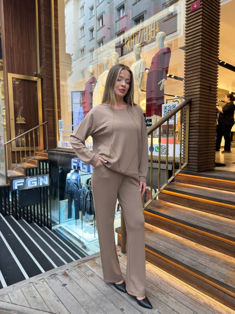 Tracksuit Set - Stone Embellished - Dark Beige - 17761 | KAZEE (3-Piece Set M-L-XL) - 3