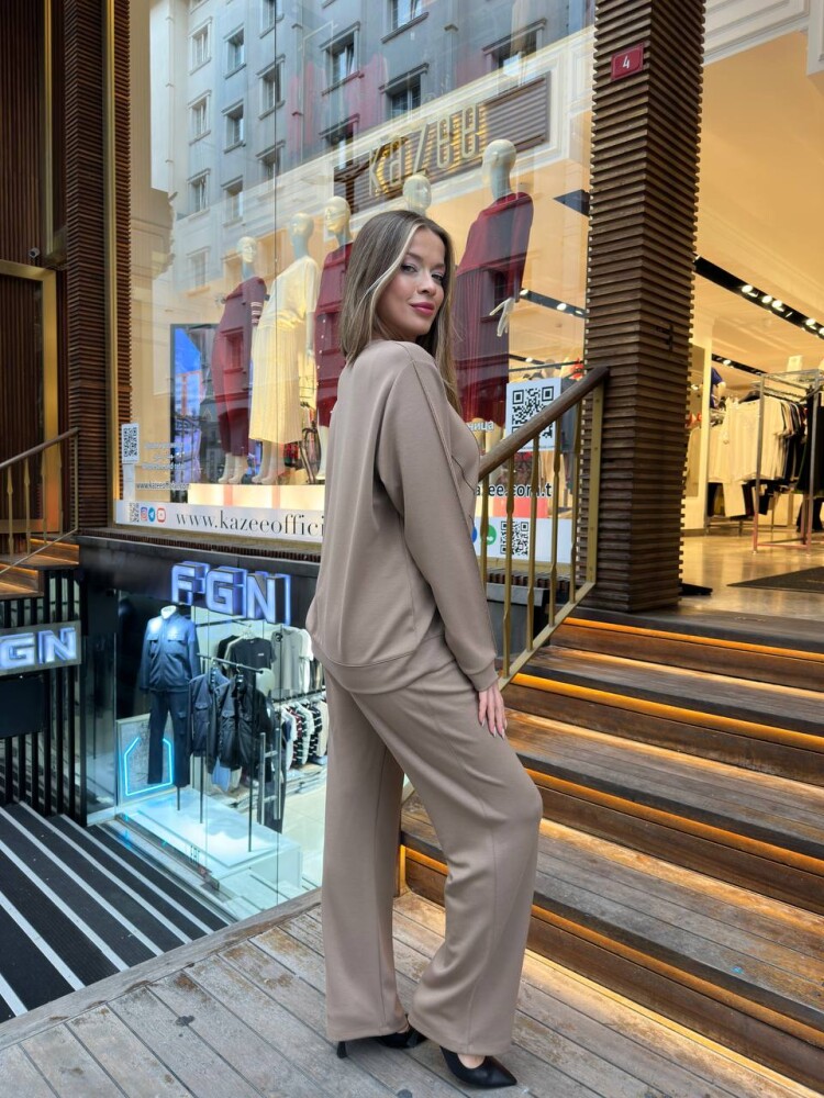 Tracksuit Set - Stone Embellished - Dark Beige - 17761 | KAZEE (3-Piece Set M-L-XL) - 6