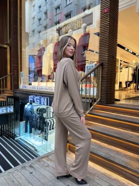 Tracksuit Set - Stone Embellished - Dark Beige - 17761 | KAZEE (3-Piece Set M-L-XL) - 6