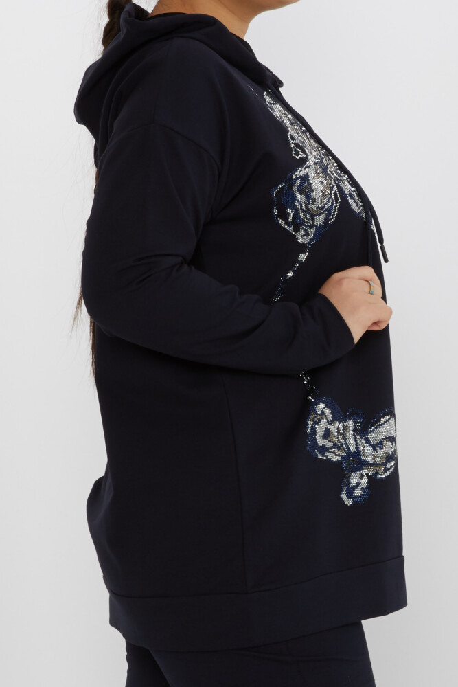 Trainingsanzug-Set mit Kapuze, detaillierte Steinstickerei, Marineblau – 17897 | KAZEE (3er-Set M-L-XL) - 4