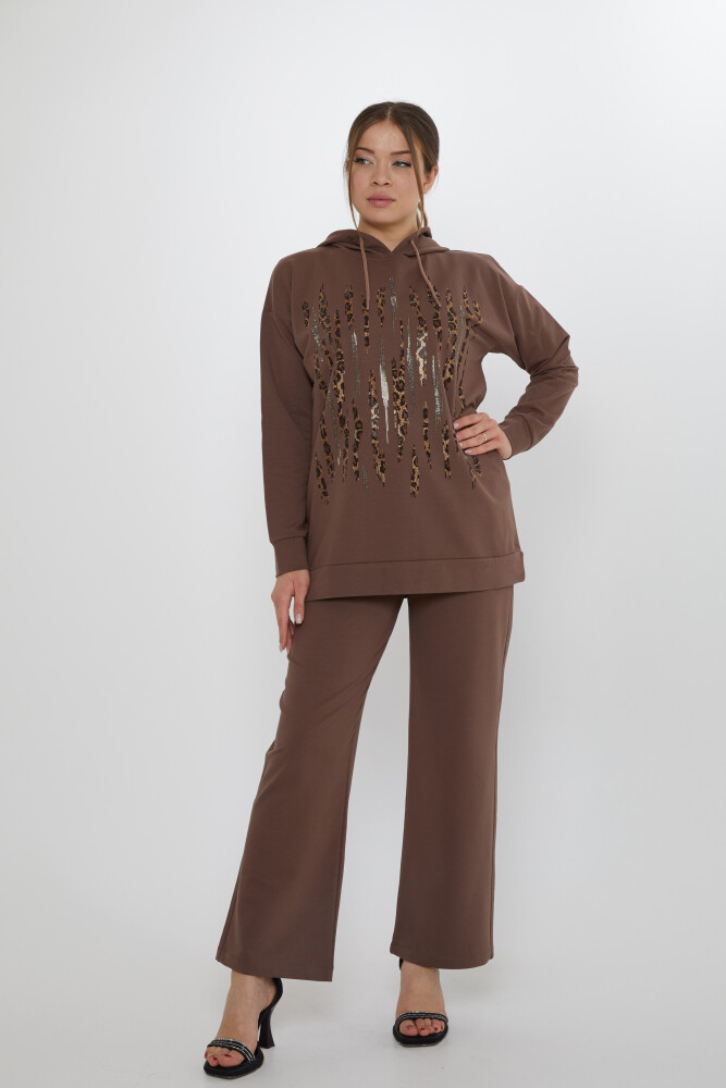 Trainingsanzug Leopard Stone Embroidered Braun - 17901 | KAZEE (3er-Set M-L-XL) - 2