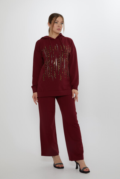 Trainingsanzug mit Leoparden-Steinstickerei, Weinrot – 17901 | KAZEE (3er-Set M-L-XL) - Kazee (1)