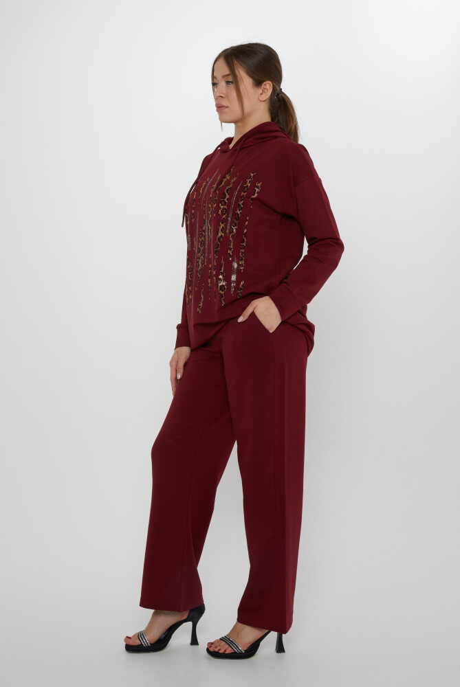 Trainingsanzug mit Leoparden-Steinstickerei, Weinrot – 17901 | KAZEE (3er-Set M-L-XL) - 6