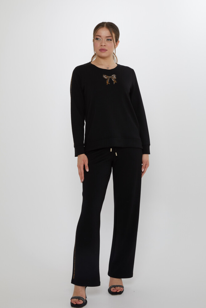 Trainingsanzug mit Streifen und Steinstickerei in Schwarz – 17902 | KAZEE (3er-Set L-XL-2XL) - 1