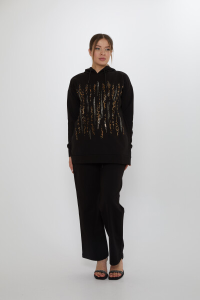 Trainingsanzug-Set mit Leoparden-Steinstickerei in Schwarz – 17901 | KAZEE (3er-Set M-L-XL) - KAZEE (1)