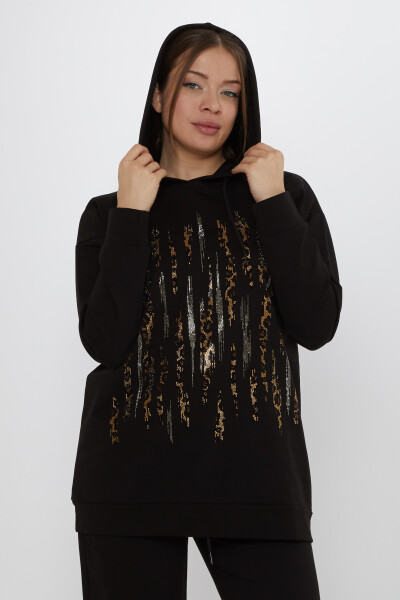 Trainingsanzug-Set mit Leoparden-Steinstickerei in Schwarz – 17901 | KAZEE (3er-Set M-L-XL) - 3