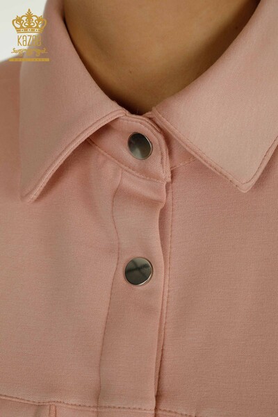 Venta al por mayor Conjunto de chándal triple para mujer con botones detallados en polvo - 17633 | KAZEE - Thumbnail