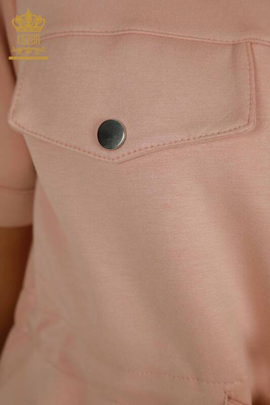 Venta al por mayor Conjunto de chándal triple para mujer con botones detallados en polvo - 17633 | KAZEE