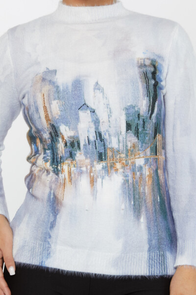 Pull Angora à manches longues brodé de pierres Bleu clair - 50008 | KAZEE (Lot de 2 S-M) - 3