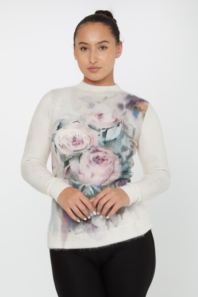 Pull Angora Col Montant Fleuri Ecru - 50026 | KAZEE (Lot de 2 S-M) - Kazee