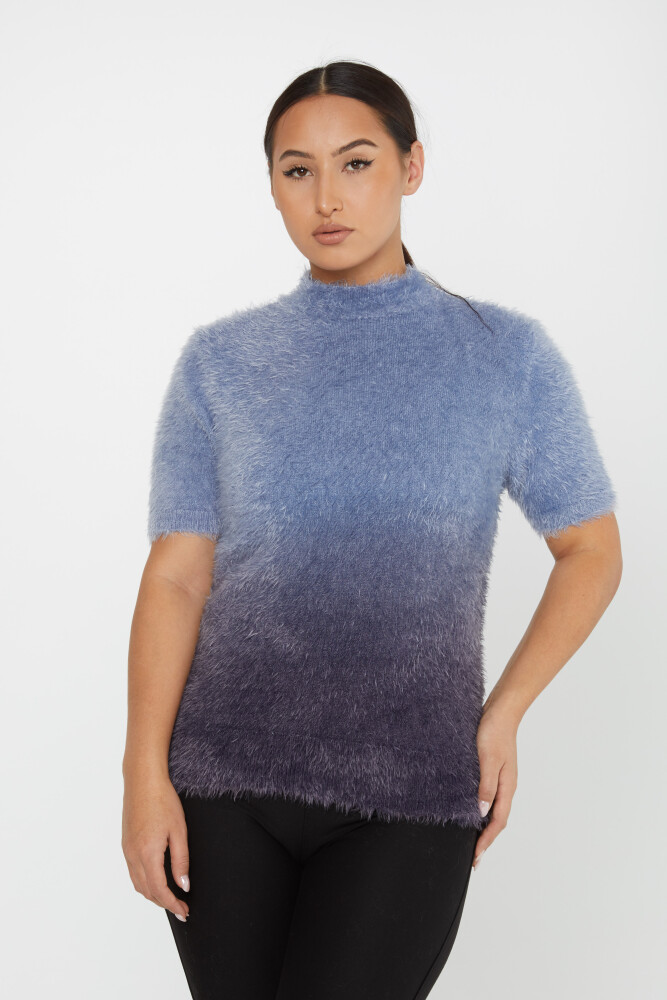 Pull Angora Manches Courtes Col Montant Bleu - 31014 | KAZEE (Lot de 3 S-M-L) - 2