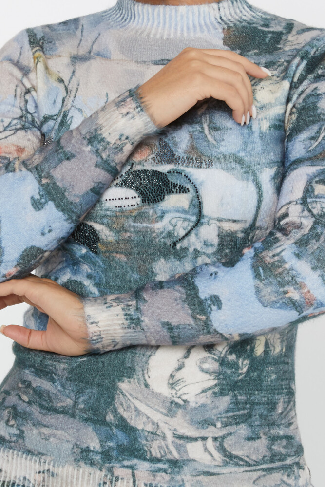 Pull Angora à manches longues avec broderie pierre numérique - 50022 | KAZEE (Lot de 2 S-M) - 3