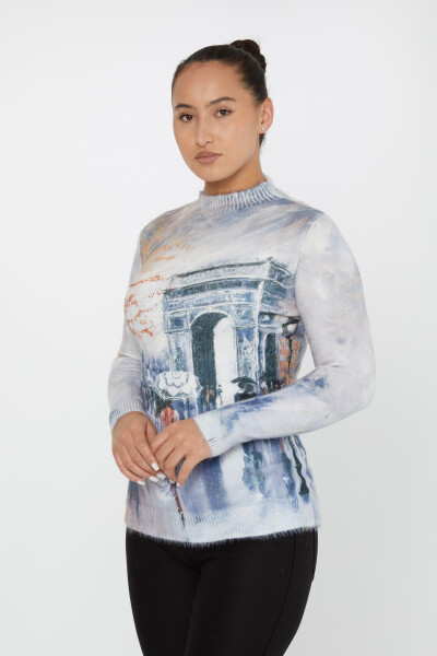 Pull Angora à Manches Longues Brodé Pierre Bleu - 50023 | KAZEE (Lot de 2 S-M) - Kazee