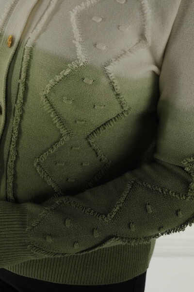 Cardigan en tricot boutonné à manches longues et col rond Kaki - 30782 | KAZÉE - 5