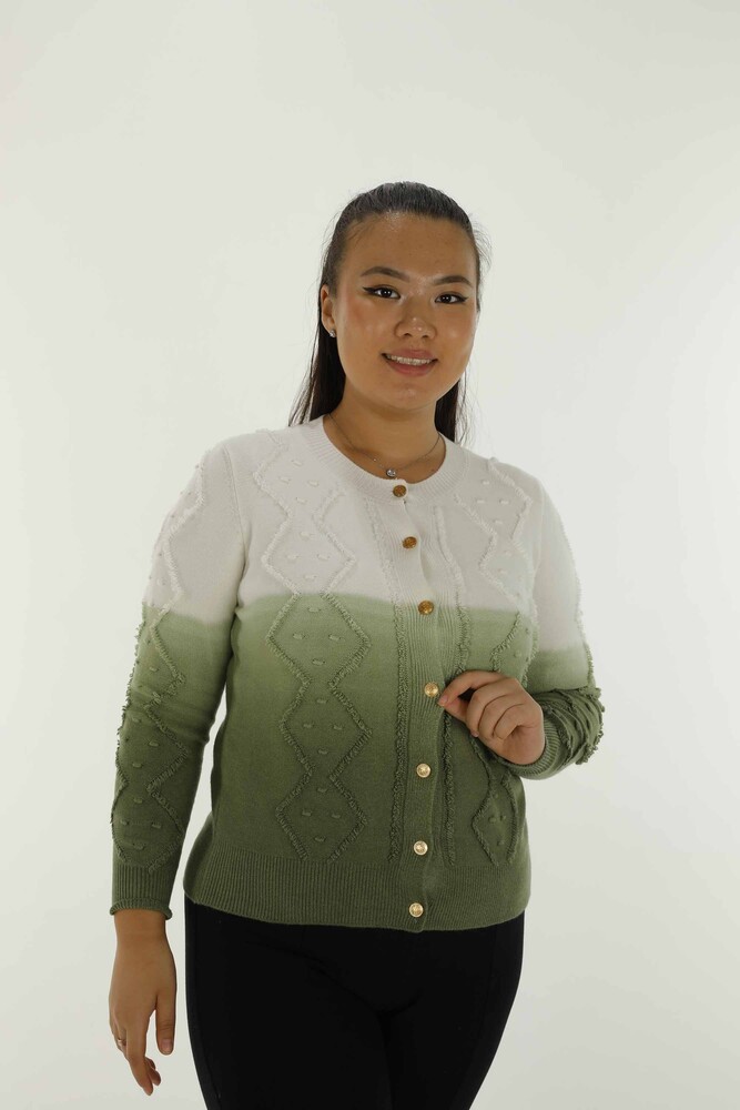 Cardigan en tricot boutonné à manches longues et col rond Kaki - 30782 | KAZÉE - 1