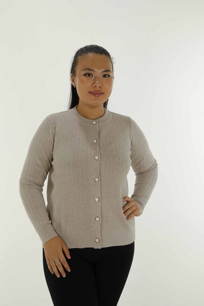 Cardigan en tricot boutonné à manches longues et col rond Vison - 31070 | KAZÉE - 1