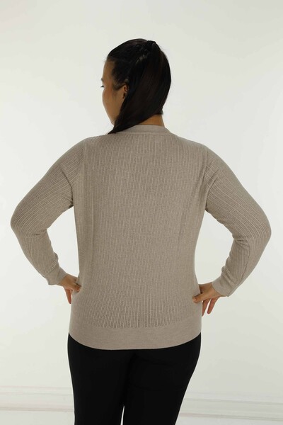 Cardigan en tricot boutonné à manches longues et col rond Vison - 31070 | KAZÉE - 5