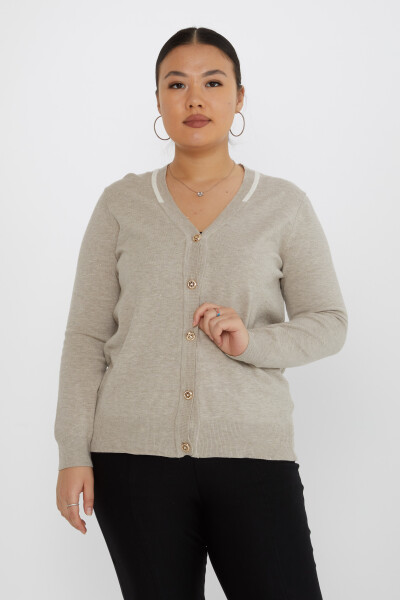 Cardigan en tricot bouton pailleté détaillé vison - 31722 | KAZEE (Lot de 3 L-XL-2XL) - Kazee