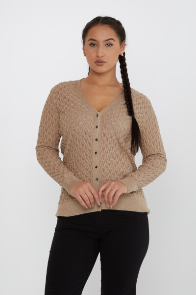 Cardigan en tricot boutonné à motifs détaillés Beige - 30036 | KAZEE (Lot de 4 M-L-XL-2XL) - Kazee