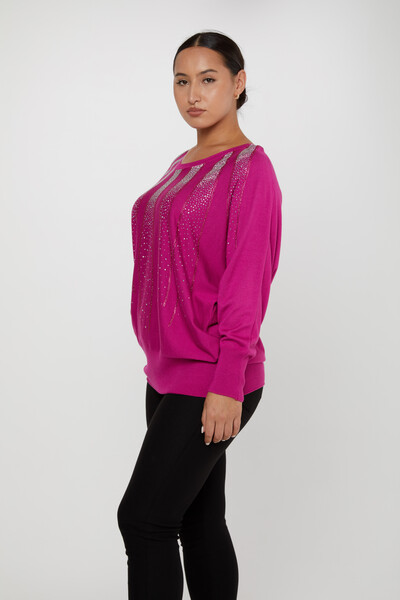 Pull en Maille Manches Chauve-Souris Pierre Brodée Fuchsia - 30675 | KAZEE (Lot de 4 L-XL-2XL-3XL) - Kazee (1)
