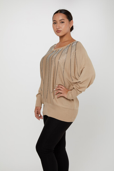 Pull en tricot manches chauve-souris vison brodé de pierre - 30675 | KAZEE (Lot de 4 L-XL-2XL-3XL) - Kazee