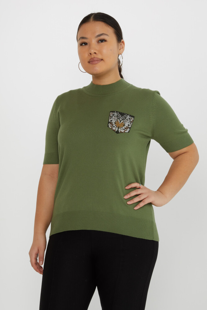 Pull en Maille Papillon Pierre Brodée Manches Courtes Kaki - 31552 | KAZEE (Lot de 3 M-L-XL) - 1