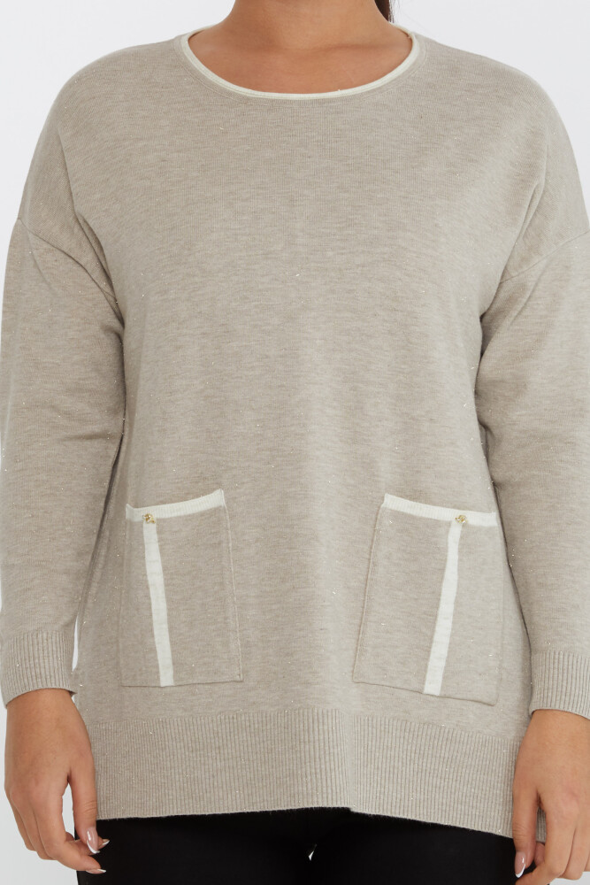 Pull en tricot avec poche et détails en vison pailleté - 31390 | KAZEE (Lot de 3 XL-2XL-3XL) - 3