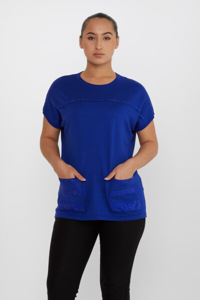 Pull en tricot avec détail de poche et Saks brodés de pierre - 30765 | KAZEE (Lot de 4 L-XL-2XL-3XL) 