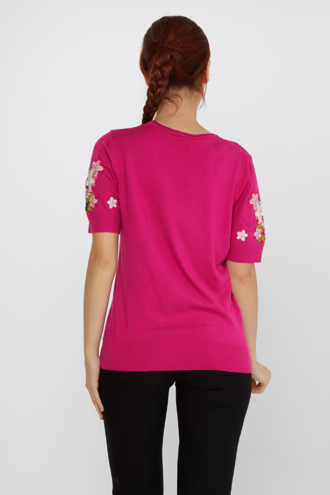 Pull en Maille Pierre Brodée Floral Fuchsia - 16761 | KAZEE (Lot de 4 L-XL-2XL-3XL) - 4