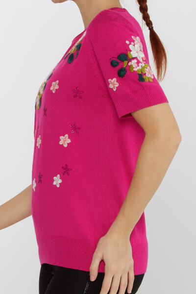 Pull en Maille Pierre Brodée Floral Fuchsia - 16761 | KAZEE (Lot de 4 L-XL-2XL-3XL) - 3