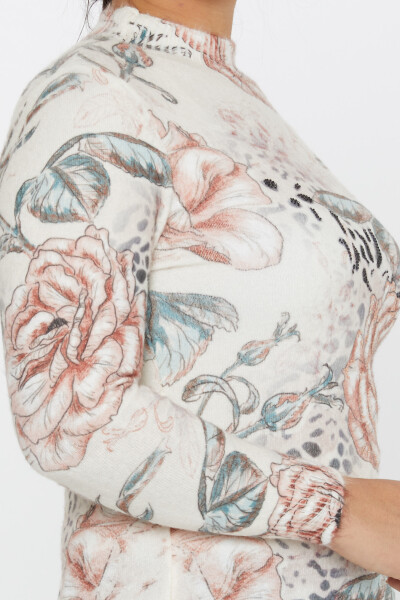 Tricotaje Angora Cu Motive Florale Pietre Brodate Ecru - 50001 | KAZEE (Set de 2 S-M) - 3