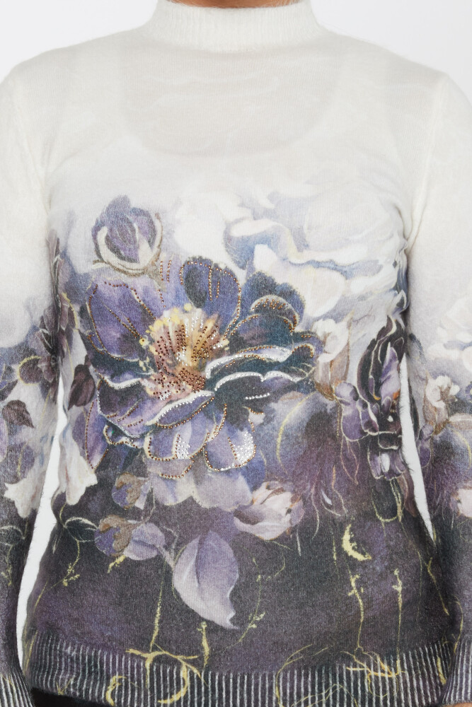 Tricotaje Angora Floral Stone Brodate Ecru - 50016 | KAZEE (Set de 2 S-M) - 3