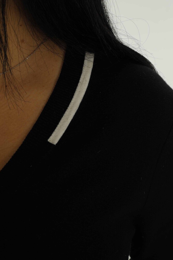 Cardigan cu decolteu în V cu sclipici Negru - 31055 | KAZEE - 3