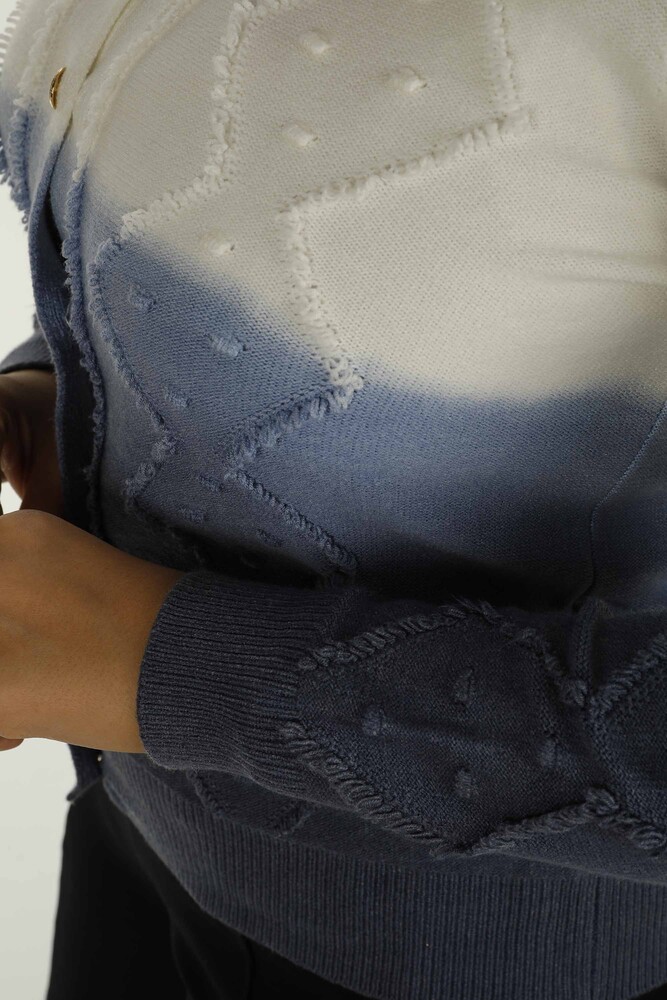 Cardigan de tricot cu mânecă lungă, cu decolteu, cu nasturi, albastru - 30782 | KAZEE - 5