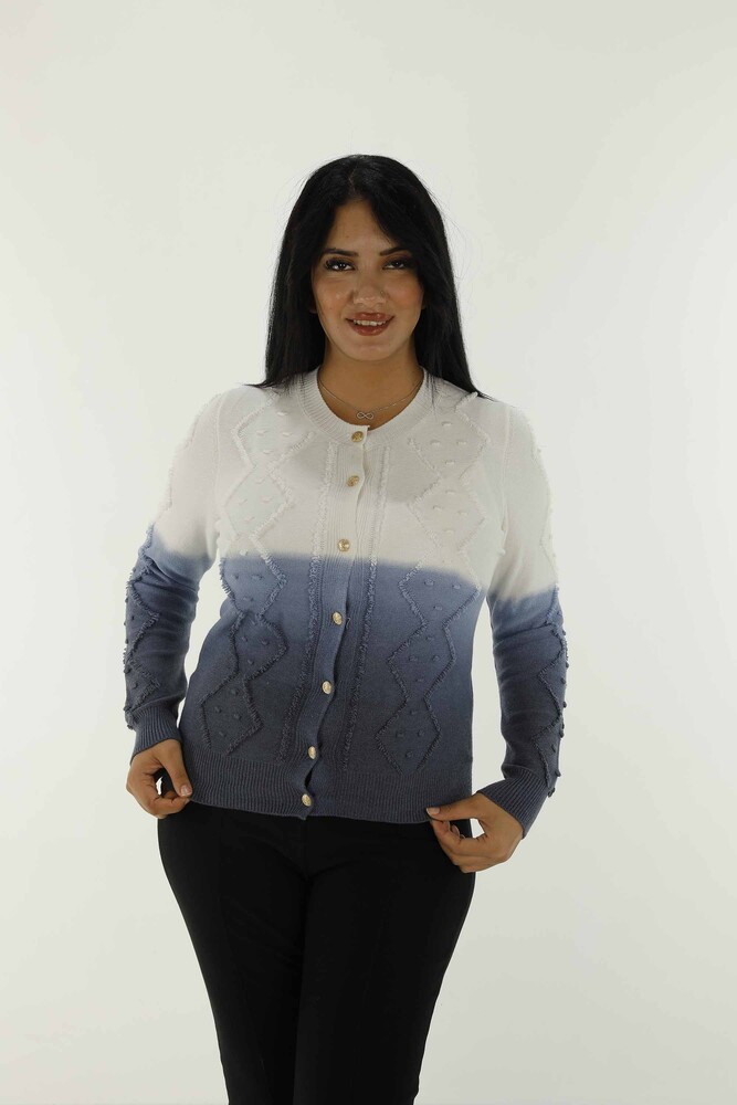 Cardigan de tricot cu mânecă lungă, cu decolteu, cu nasturi, albastru - 30782 | KAZEE - 1