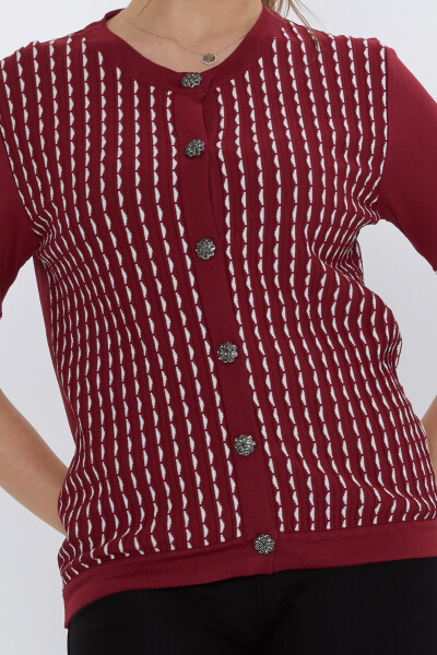 Tricotaj Cardigan Button Detaliat Claret Red-Bone - 31800 | KAZEE (Set de 3 S-M-L) - 3